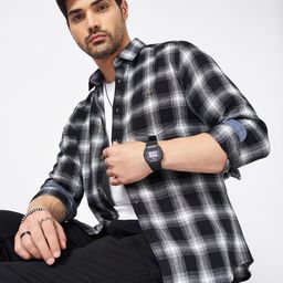 SF JEANS by Pantaloons Men Spread Collar Tartan Checked Cotton Slim Fit Casual Shirt-picture-30