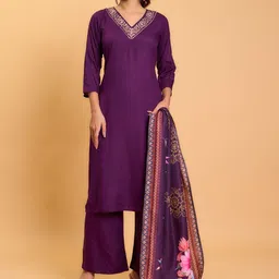 DIVASTRI Women Floral Solid Kurta with Palazzo & Dupatta-image-58