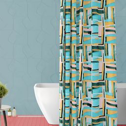 ArtzFolio Blue & Beige Printed Waterproof Shower Curtain-picture-13