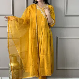 KALINI Floral Embroidered Pleated Thread Work Kurta with Trouser & Dupatta-picture-5