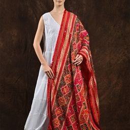 Exotic India Phulkari Embroidered Art Silk Dupatta-23