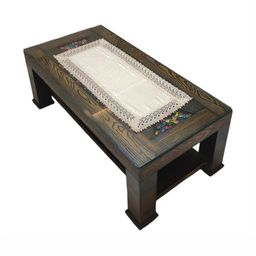 MONKDECOR Beige-Color Self Design Lace Border Center Table Runner image 1