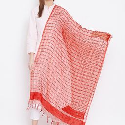 Clora Creation Red Checked Organza Dupatta with Sequinned-11