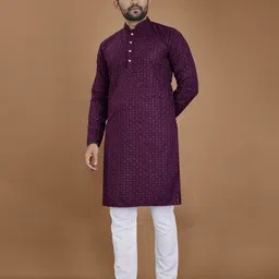 PulseIQ Men Ethnic Motifs Embroidered Chikankari Kurta-image-58