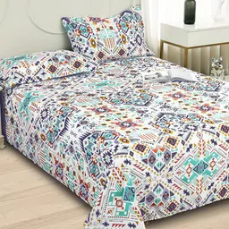 Story@home White & Blue Self Design Other 4 Piece Double Queen Regular Bedding Set-image-67