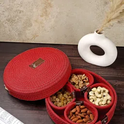 FABINALIV Red 5 Pieces Fabric Organiser With Lid-53