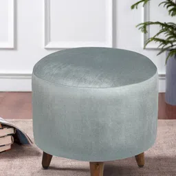 GLOBALLY INDIAN Grey & Brown Velvet Round Puff Ottoman-picture-10