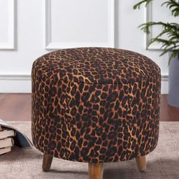 GLOBALLY INDIAN Brown Printed Wooden & Velvet Round Puff Ottoman-38