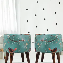 GLOBALLY INDIAN Set Of 2 Printed Round Puff Ottomans-7