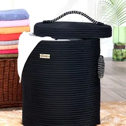 Pano Black Textured Laundry Bag With Lid-53