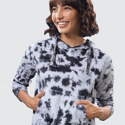The Souled Store Women Grey & Black Tie Dye Hooded Sweatshirt-33