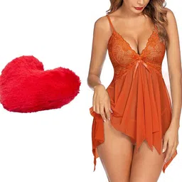 GuSo Shopee Women Orange Net Baby Dolls-image-33