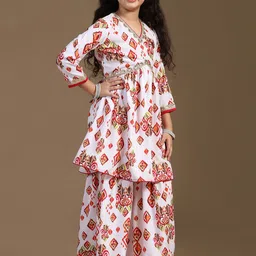 BAESD Girls Ethnic Motifs Printed Regular Sequinned A-Line Kurta with Sharara image 3
