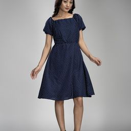 KRISS-CROX Print Puff Sleeve Fit & Flare Dress-image-77