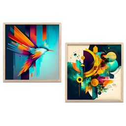 Kotart Blue & Orange 2 Pieces Modern Wooden Square Wall Arts-picture-21