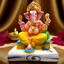 SANKALAN CREATIONS Beige And Gold-Toned Religious Ganesha Idol Marble Showpiece-image-51