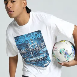 Puma Olympique De Marseille Men Graphic Printed Pure Cotton Relaxed Fit Football T-Shirt-image-94