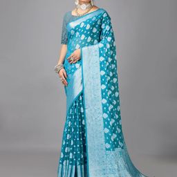 VIRENDRA TEXTILES Woven Design Zari Saree-image-82