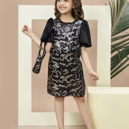 Peppermint Girls Embellished Knee Length A-Line Dress With Purse-picture-44