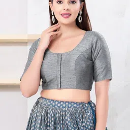 VAMAS - THE DESIGNER BLOUSES Silk Round Neck Padded Saree Blouse-image-26