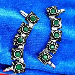 Yash Jewels Emporiums Silver-Plated Stones Studded Square Shaped Oxidised Earcuffs-64