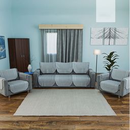 RUBOXA Grey Cotton Sofa Cover With Arms-image-81
