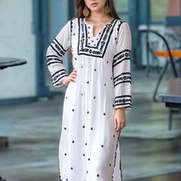 KALINI Floral Embroidered Notch Neck Straight Kurta-image-44