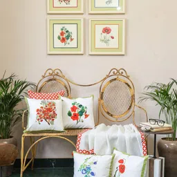 Crown of Poppies Blooming Garden 5 Pieces Floral Printed Cotton Square Cushion Covers-image-35