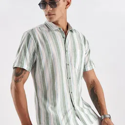 HERE&NOW Men Multi Striped Spread Collar Cotton Casual Shirt-image-78