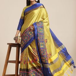 KALINI Women's Peacock Design With Embroidered Kutchi Work Saree-image-23