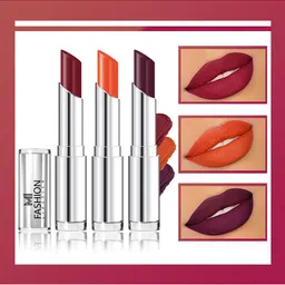 MI FASHION Set Of 3 Creme Matte Long Lasting Lipstick-10.5g-Cherrywood-Orange-Wine Berry-18