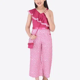 CUTECUMBER Girls Fuchsia & Pink Printed Culotte Jumpsuit-image-30