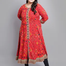 YASH GALLERY Women Red & Yellow Bandhani Printed A-line Kurta-picture-0