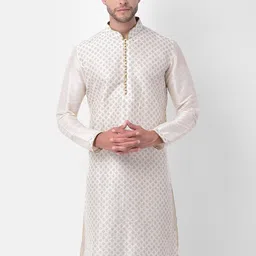 DEYANN Men Off White Ethnic Motifs Regular Dupion Silk Kurta with Churidar-picture-30