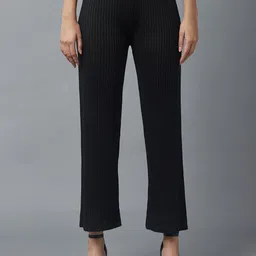 elleven Women Black Solid Knitted Palazzos-image-57