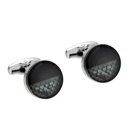 Alvaro Castagnino Black & Silver-Toned Round Cufflink-image-79