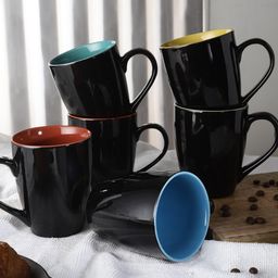 The Decor Mart Set-6 Black & Blue Solid Ceramic Glossy Cups and Mugs-53