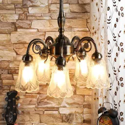 MFD HOME FURNISHING Gold-Toned & Transparent Iron Quirky Ceiling Chandelier-image-18