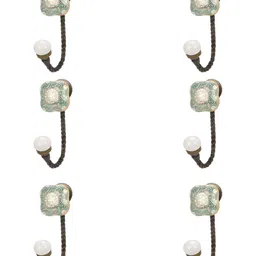 IndianShelf Green & White 6 Pieces Ceramic Abstract Hangers Wall Mounted Coat Hooks-image-19