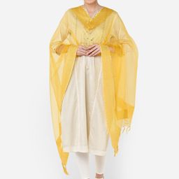 Dupatta Bazaar Yellow Solid Organza Dupatta-39