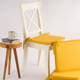 SKANDA FAB Set Of 6 Mustard Yellow Pure Cotton Foam Chair Pad-0
