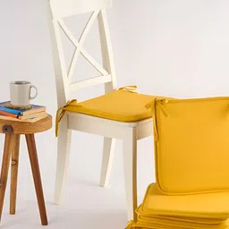 SKANDA FAB Set Of 8 Mustard Yellow Pure Cotton Foam Chair Pad-21