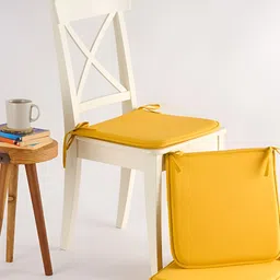 SKANDA FAB Set Of 4 Mustard Yellow Pure Cotton Foam Chair Pad-0