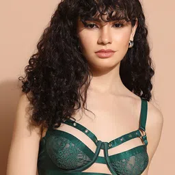 Da Intimo Green Floral Lace Half Coverage Non Padded Balconette Bra With All Day Comfort-55