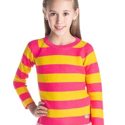 Cherry Crumble Girls Pink & Mustard Yellow Striped Pullover-image-77