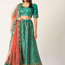 Shaily Green & Peach-Coloured Embroidered Semi-Stitched Lehenga & Unstitched Blouse with Dupatta-picture-56