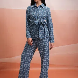 Tokyo Talkies Floral Printed Shirt Collar Shirt With Trousers Co-Ords-image-48