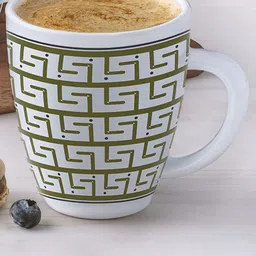 Larah by BOROSIL White & Green 2 Pcs Printed Opalware Matte Mugs - 400 ML Each-2