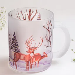 Strokes by Namrata Mehta Brown Floral Printed Christmas Frosted Glass Mug-21