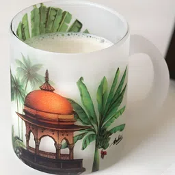 Strokes by Namrata Mehta White & Green Floral Printed Royal Elephant Frosted Glass Mug-30
